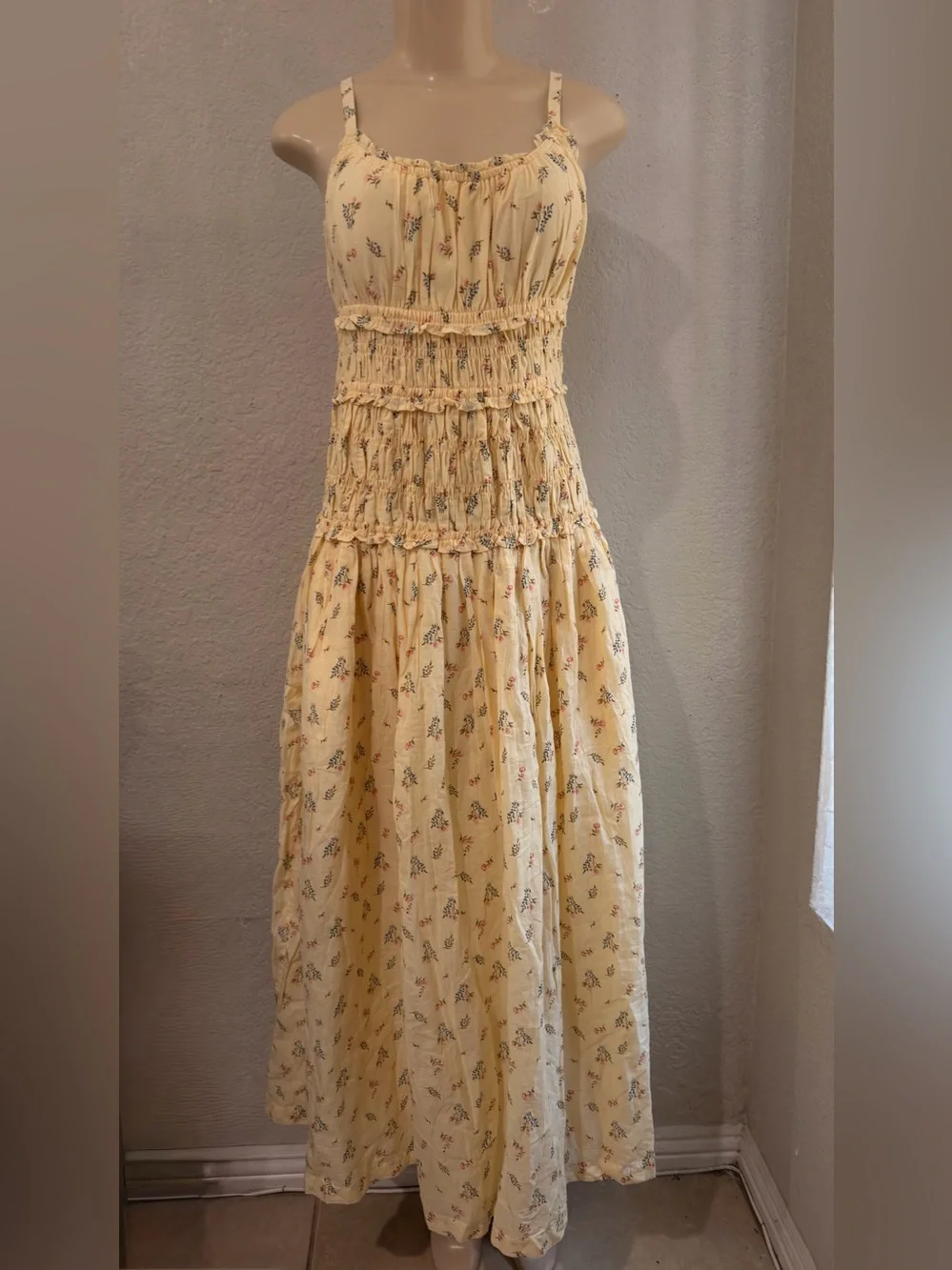 Abercrombie & Fitch Bra-Free Smocked Drop-Waist Maxi size Small 100% cotton NWT